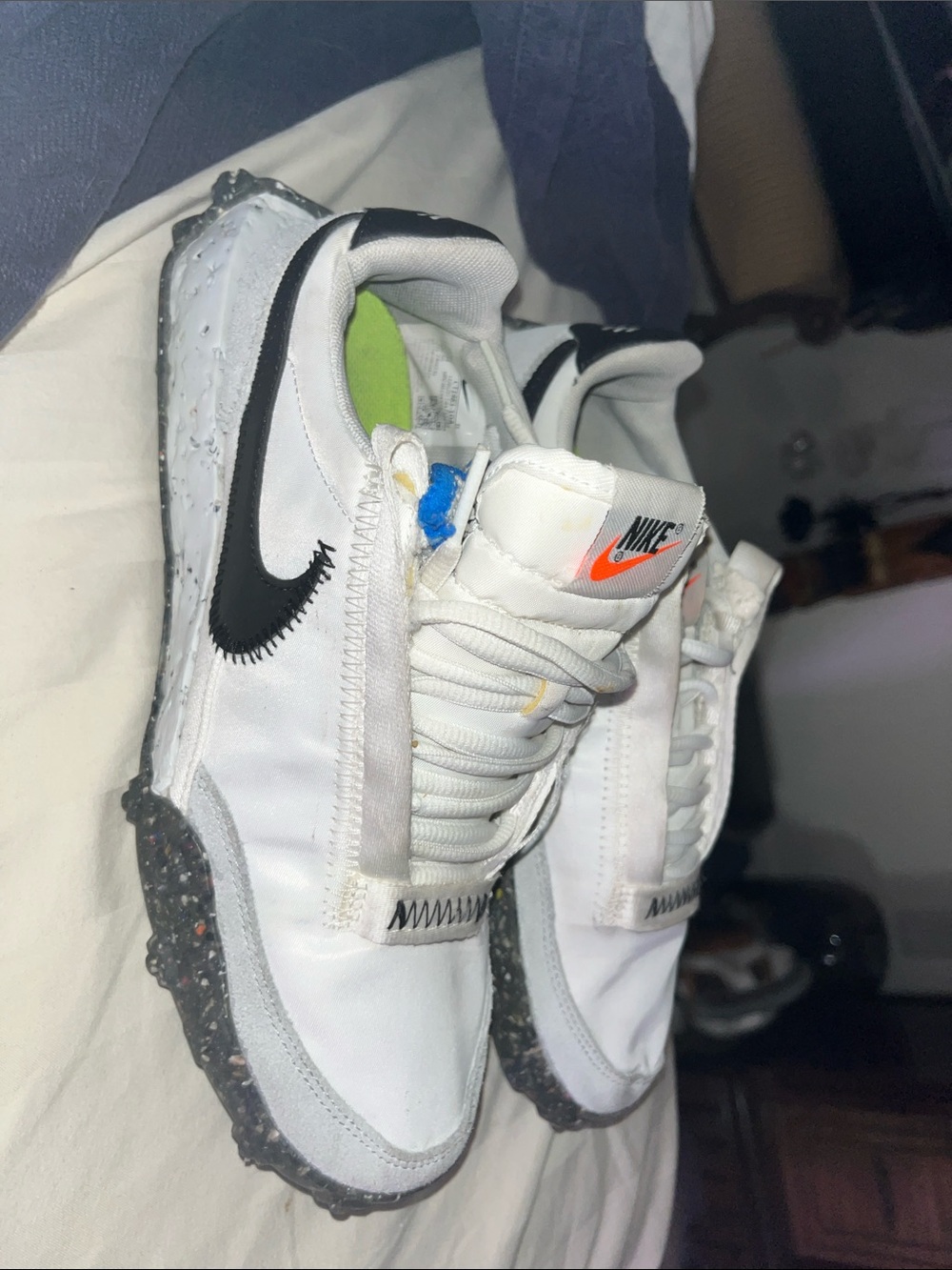 Nike White Sneakers with Black Soles and Orange waffle